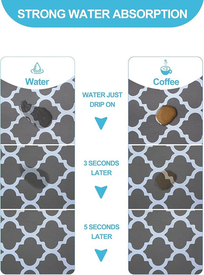 Dish Drying Mat for Kitchen Counter, 12"x19" Dish Drying Pad with Non-slip Rubber Backed, Hide Stain Anti Absorbent for Kitchen Counter, Drying Mat for Coffee Machine Dish Rack (Gray Trellis) - Image 2