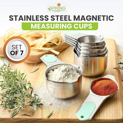 Spring Chef Magnetic Stainless Steel Measuring Cups, Patented, Kitchen Tools with Easy to Read Markings for Measuring Dry or Liquid Ingredients, Set of 7, Mint - Image 7