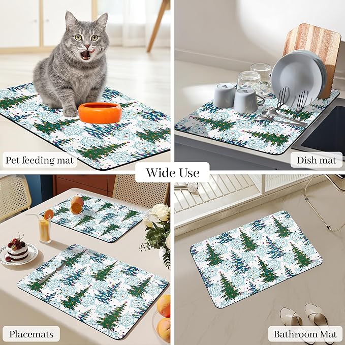 Bloss Christmas Drying Mat, 16"x24" Absorbent Coffee Mat with Waterproof Rubber Back, Fit Under Coffee Maker Machine / Counter - Image 7
