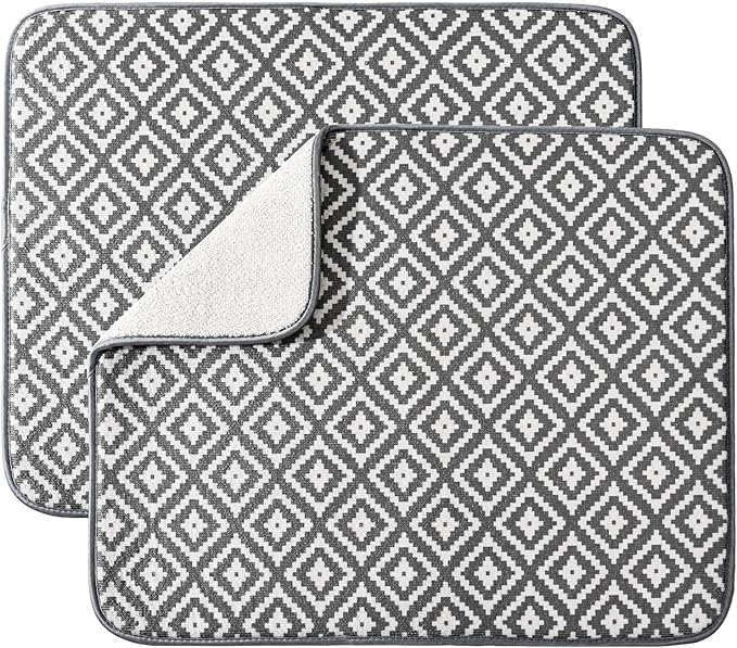 Dish Drying Mat for Kitchen 2 Pack, Ultra Absorbent Microfiber Dishes Drainer Mats by Subekyu,19.2 by 15.8 Inch(Rhombus) by SUBEKYU