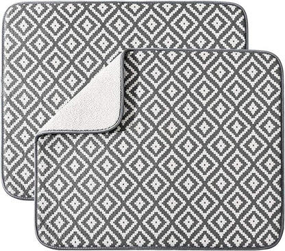 Dish Drying Mat for Kitchen 2 Pack, Ultra Absorbent Microfiber Dishes Drainer Mats by Subekyu,19.2 by 15.8 Inch(Rhombus) by SUBEKYU