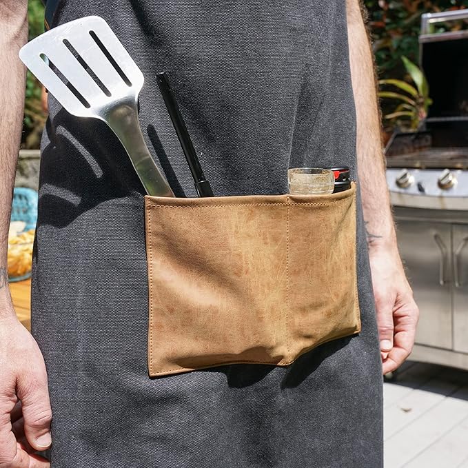Foster & Rye Cooking Apron for Men with Adjustable Faux Leather Strap, Grilling Apron with Pocket for Football Game Fans, Family BBQ Gatherings, Camping Trips, Tailgate, Outdoor Party