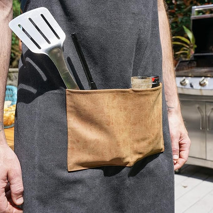 Foster & Rye Cooking Apron for Men with Adjustable Faux Leather Strap, Grilling Apron with Pocket for Football Game Fans, Family BBQ Gatherings, Camping Trips, Tailgate, Outdoor Party