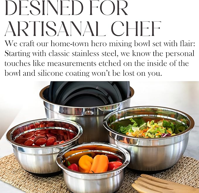 Bellemain Stainless Steel Non-Slip Mixing Bowls with Lids (5 Piece, Silver/Black) - Image 7