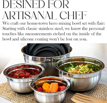 Bellemain Stainless Steel Non-Slip Mixing Bowls with Lids (5 Piece, Silver/Black) - Image 7