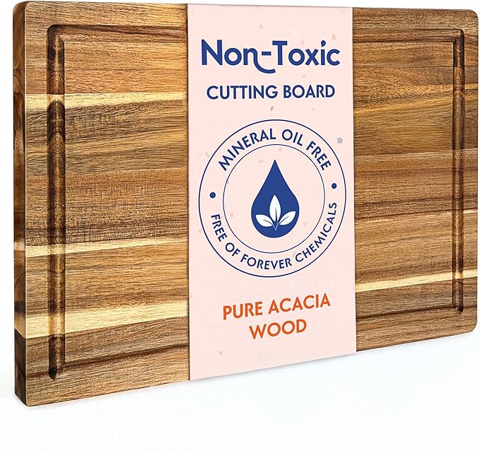 Non Toxic Wood Cutting Board - Conditioned with Natural Beeswax Flaxseed & Lemon Oil - Free of Mineral Oil - Made of FSC Certified Acacia Wood - 16" x 11" Thick Cutting Board by Ziruma by Ziruma