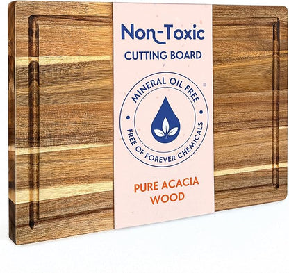 Non Toxic Wood Cutting Board - Conditioned with Natural Beeswax Flaxseed & Lemon Oil - Free of Mineral Oil - Made of FSC Certified Acacia Wood - 16" x 11" Thick Cutting Board by Ziruma by Ziruma