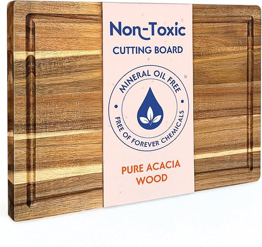 Non Toxic Wood Cutting Board - Conditioned with Natural Beeswax Flaxseed & Lemon Oil - Free of Mineral Oil - Made of FSC Certified Acacia Wood - 16" x 11" Thick Cutting Board by Ziruma by Ziruma