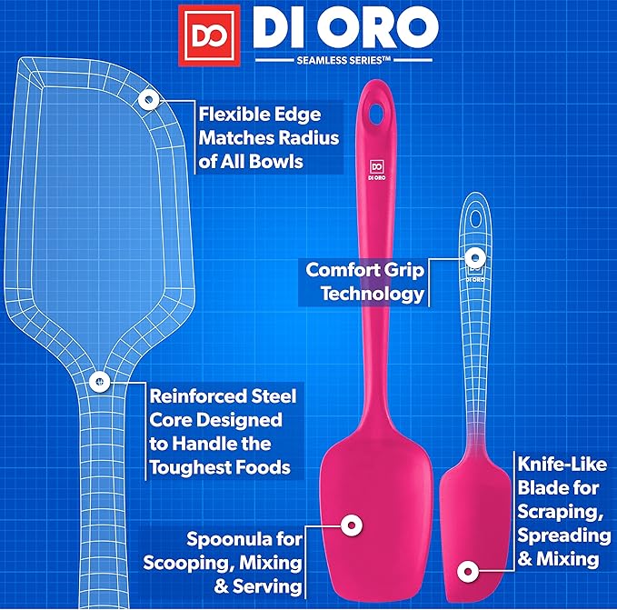 DI ORO Silicone Spatula Set - Rubber Kitchen Spatulas for Baking, Cooking, & Mixing - 600°F Heat-Resistant & BPA Free Silicone Scraper Spatulas for Nonstick Cookware - Dishwasher Safe (3pc, Magenta) - Image 4