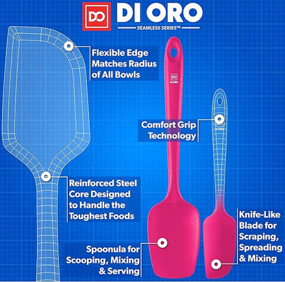 DI ORO Silicone Spatula Set - Rubber Kitchen Spatulas for Baking, Cooking, & Mixing - 600°F Heat-Resistant & BPA Free Silicone Scraper Spatulas for Nonstick Cookware - Dishwasher Safe (3pc, Magenta) - Image 4