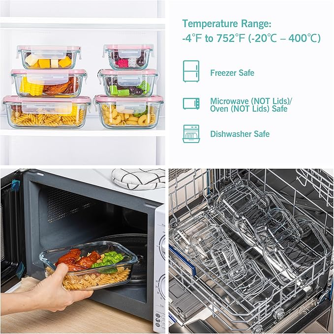 Vtopmart 8 Pack Glass Food Storage Containers with Airtight Lids, Glass Meal Prep Containers, Lunch Containers for Microwave, Oven, Freezer and Dishwasher, BPA Free - Image 6