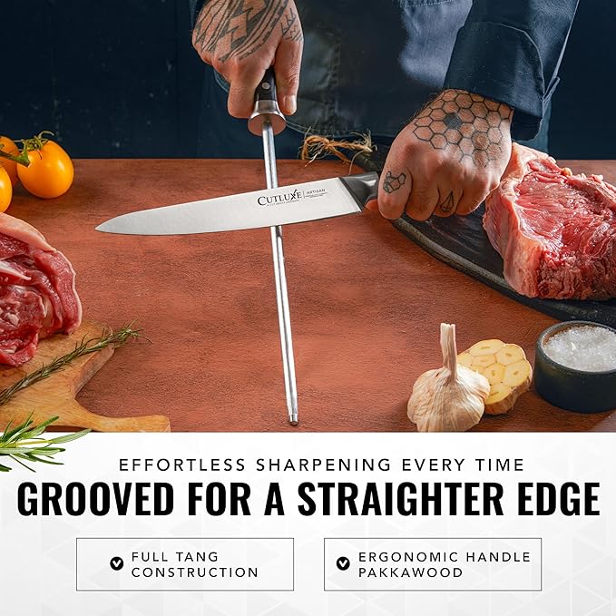 Cutluxe Honing Rod, Sharpening Steel for Kitchen Knives – 12" Honing Steel – Ergonomic Handle Design – Artisan Series - Image 3