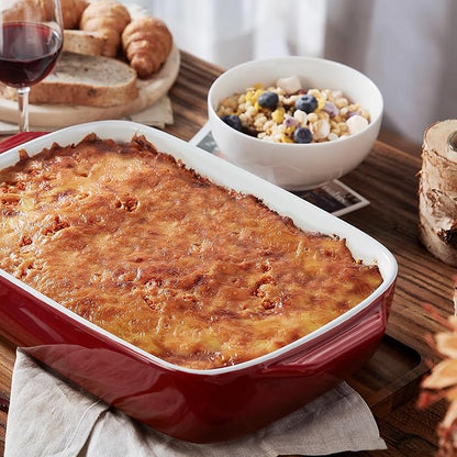 Lareina Large Ceramic Casserole Dish with Lid, 4.0 Quart Covered Rectangular Stoneware Baking Dishes for Oven, Deep 9x13 Inch Lasagna Pans for Baking and Serving, Perfect for Christmas gifts, Red - Image 3