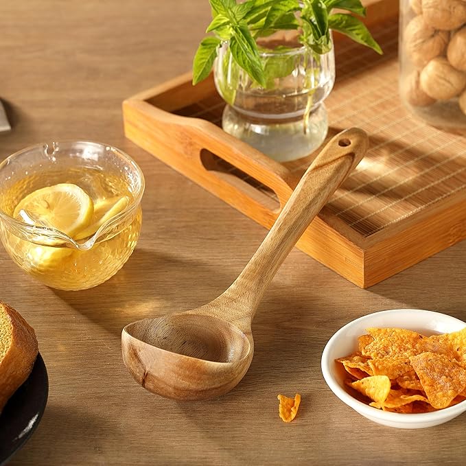 Ladle, Kaloo Teak Acacia Wooden Soup Ladle Spoons for Cooking, 10.6 inch, Gift Box Included - Image 7