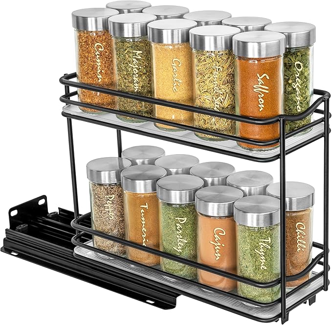 LYNK PROFESSIONAL® Pull Out Spice Organization for Cabinets - 4-3/8 inch Wide – Spice Rack for Inside Cabinets, Slide Out Spice Rack Organizer for cabinet – Pull Out Spice Rack, Sliding 2 Tier Black - Image 9