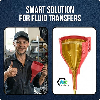 TEC Products FlexAll Short Neck Funnel - Flexible Funnel w/ Hose for Automotive Use - Durable Nitrile Rubber - Car Oil Change, Transmission Fluid, Diesel, Gas - USA Made - Small (8.3 x 4.3 Inches)