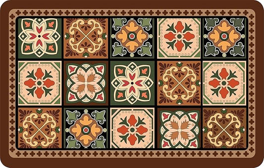 Boho Dish Drying Mat for Kitchen Counter - Super Absorbent Faux Leather Kitchen Mat, Quick Dry & Non-Slip Countertop Protector, Aesthetic Bohemian Decor for Coffee Bar (12"x19", Boho)