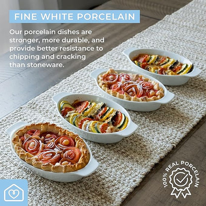 Heartland Home Porcelain Mini Casserole Dish Oval Au Gratin Dish (4pc Set). Cauliflower Baking Dish, Banana Split Bowls, Single Serving Dishes, Small Individual Gratin Dishes Set - Image 5