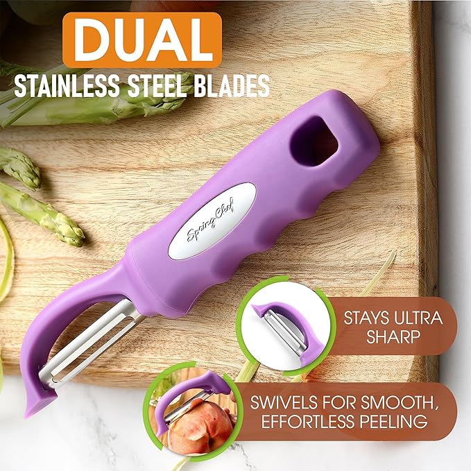 Spring Chef Premium Swivel Vegetable Peeler, Comfortable Handle and Ultra Sharp Stainless Steel Blades - Perfect Kitchen Peeler For Veggie, Fruit, Potato, Carrot, Apple - Orchid - Image 2