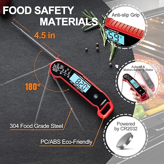 Atogou Meat Thermometer, Professional Food Thermometer, <1 Sec Instant Read, ±0.5℉ Accuracy, Thermocouple Sensor, Waterproof Digital Thermometer for Cooking, BBQ, Grill, Him Dad Birthday Gifts, Red - Image 8