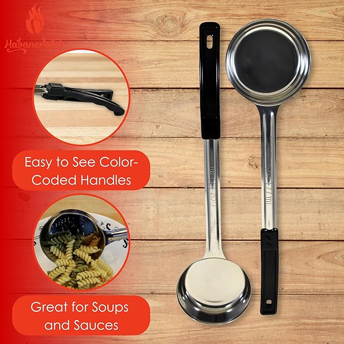 6 Ounce Solid Stainless Steel Portion Control Ladle Spoon for Measuring and Serving; Commercial Grade Serving Scoops [Pack of 2] - Image 2