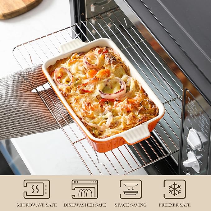 MALACASA Bakeware Set of 4, Porcelain Baking Pans Set for Oven, Casserole Dish, Ceramic Rectangular Baking Dish Lasagna Pans for Cooking Cake Kitchen, Orange(9.4"/11.1"/12.2"/14.7"), Series BAKE.BAKE - Image 4