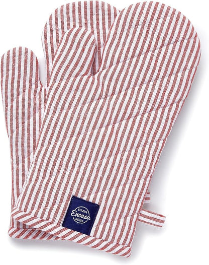 Encasa XO Long 12"x7" Oven Microwave Hand Gloves Mitts (2 pc Set) for Kitchen Cooking & Baking - Heat Resistant, Thick & Safe, Protection of Hands from Hot Utensils - Ticking Red