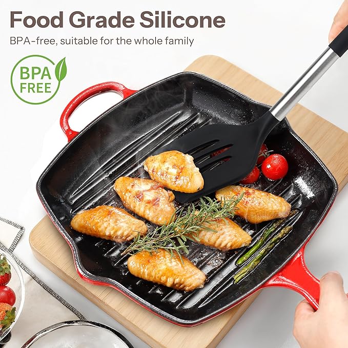 NCUE Silicone Cooking Utensils Set, 28 Pcs Kitchen Utensils Set 446°F Heat Resistant Spatula Set, Food Grade Silicone and Stainless Steel Handle Kitchen Gadgets for Nonstick Cookware BPA Free - Image 3