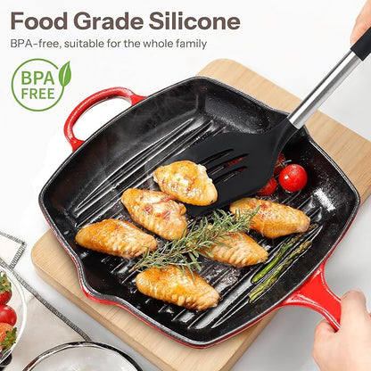 NCUE Silicone Cooking Utensils Set, 28 Pcs Kitchen Utensils Set 446°F Heat Resistant Spatula Set, Food Grade Silicone and Stainless Steel Handle Kitchen Gadgets for Nonstick Cookware BPA Free - Image 3