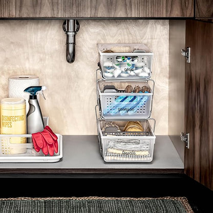 madesmart 2 Tier Organizer, Under Cabinet Storage with Pull Out Sliding Drawers, for Cleaning Supplies, Pantry, Undersink, Sponges, Bottles & Bath, Pull Out Baskets, Frost 2 PACK - Image 2