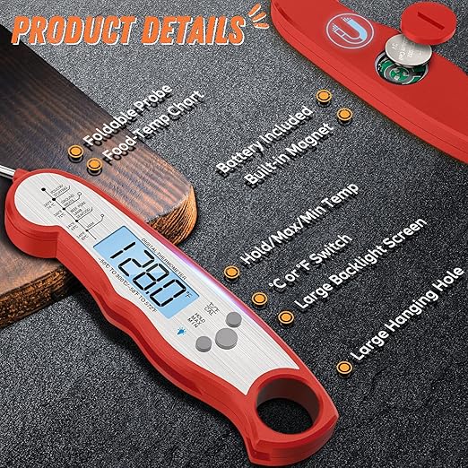 Digital Meat Thermometer, Waterproof Instant Read Food Thermometer for Cooking and Grilling, Kitchen Gadgets, Accessories with Backlight & Calibration for Candy, BBQ Grill, Liquids, Beef, Turkey… - Image 6