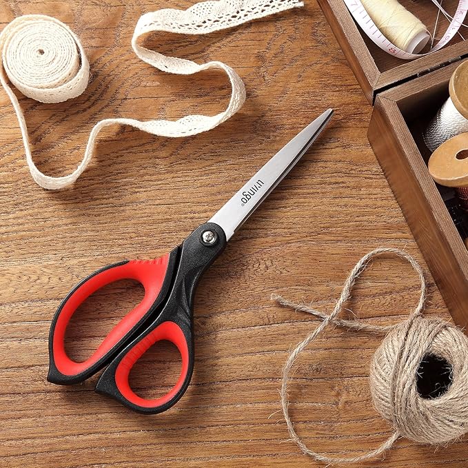 LIVINGO 8.5” Scissors All Purpose - Ultra Sharp Multipurpose 3 Pack Heavy duty Shears for Office, Home, School Sewing and Crafting Cutting Fabric, Paper, Red Comfort Grip - Image 5