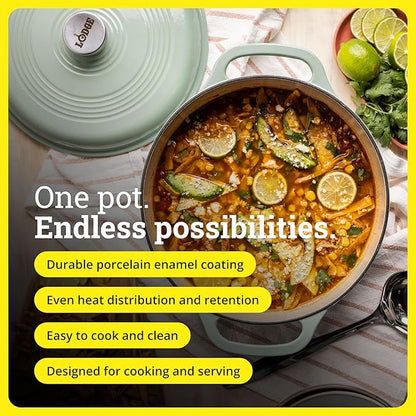 Lodge Essential Enamel Cast Iron Dutch Oven - Perfect for Bread Baking, Braising, Marinating & Slow Cooking - Features Moisture-Sealing Lid & Dual Handles - Kitchen Essentials - 6 Quarts - Desert Sage - Image 2