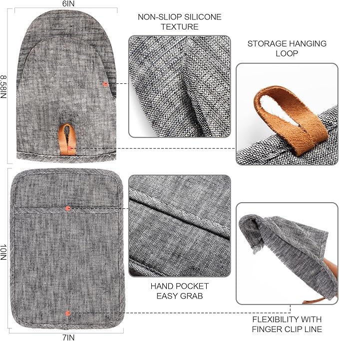 4Pcs Heat Resistant Oven Mitts & Potholders (Up to 500°F), Flexible Kitchen Accessories for BBQ, Baking, Microwave, Stovetop Use and More (Gray) - Image 2