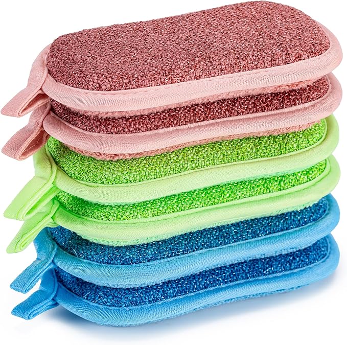 Dual-Sided Multi-Purpose Scrub Sponges, Non-Scratch Dishwashing Sponges for Kitchen, Reusable Microfiber Sponge for Efficiently Cleaning Dishes, High Density Sponge Inside (6 Pack, Medium 3 Color) by CADONO