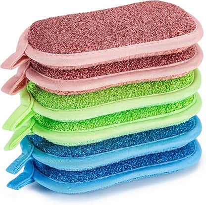 Dual-Sided Multi-Purpose Scrub Sponges, Non-Scratch Dishwashing Sponges for Kitchen, Reusable Microfiber Sponge for Efficiently Cleaning Dishes, High Density Sponge Inside (6 Pack, Medium 3 Color) by CADONO