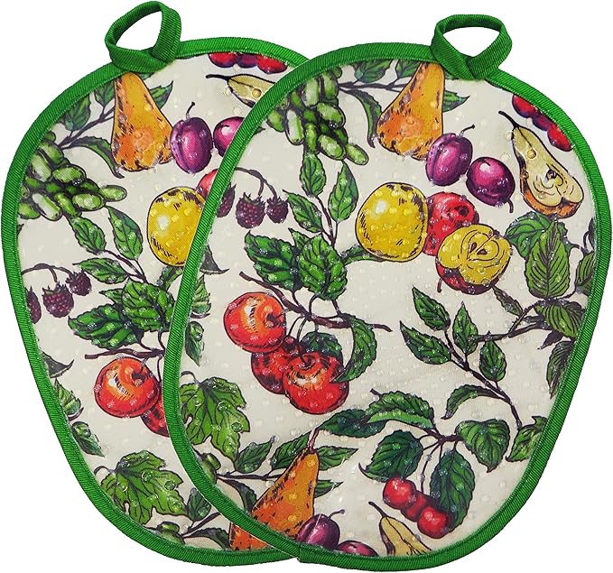 Pot Holders Set of 2 with Transparent Clear Silicone Shell and Nice Fruit Flower Cotton Lining, Heat Resistant to 500 F Kitchen Oven Gloves Pot Holder for Cooking (Fruit Flower, Potholders) by REDLMLDETA