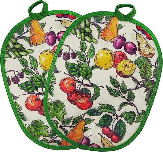 Pot Holders Set of 2 with Transparent Clear Silicone Shell and Nice Fruit Flower Cotton Lining, Heat Resistant to 500 F Kitchen Oven Gloves Pot Holder for Cooking (Fruit Flower, Potholders) by REDLMLDETA