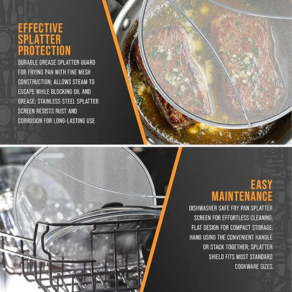 U.S. Kitchen Supply Stainless Steel Splatter Guard 13" Fine Mesh Cover, Grease & Oil, Splatter Screen for Frying Pan, Cooking Pots, with Resting Feet - Image 5