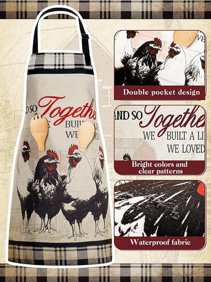 Bencailor 6 Pcs Spring Kitchen Aprons with Pockets Flower Rooster Bee Butterfly Sunflower Summer Aprons Bulk for Women(Beige,Black and Red Farm Rooster) - Image 5