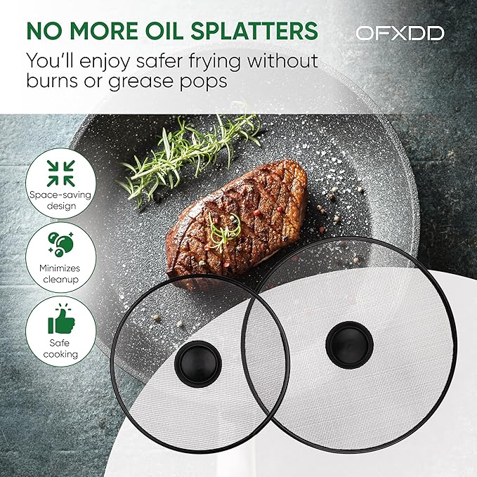 Stainless Steel Lid Splatter Screen - Set of 2: 8,2" & 10" - Frying Pan Oil Splash Guard - Image 2