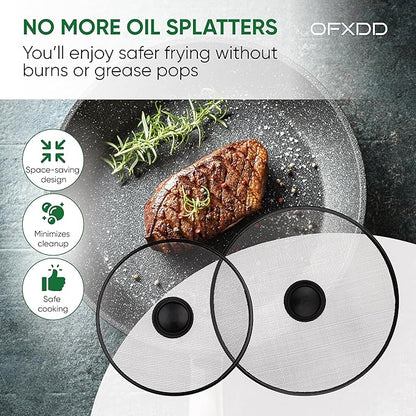 Stainless Steel Lid Splatter Screen - Set of 2: 8,2" & 10" - Frying Pan Oil Splash Guard - Image 2