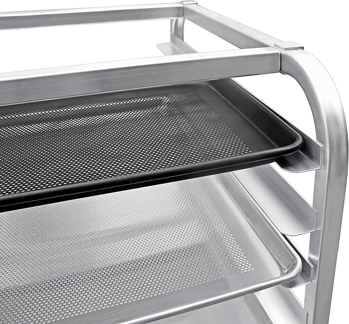New Star Foodservice 36510 Commercial-Grade Aluminum 10-Tier Sheet Pan/Bun Pan Rack, 26" L x 20" W x 38" H with Brake Wheels Silver - Image 4