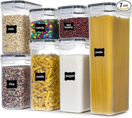 PANTRYSTAR Airtight Food Storage Containers with Lids, 7 PCS BPA Free Kitchen Canisters for Spaghetti, Pasta, Dry Food, Flour and Sugar, Plastic Canisters for Pantry Organization and Storage by PANTRYSTAR