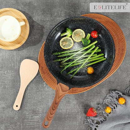 ESLITE LIFE Nonstick Ceramic Frying Pan Skillet with Lid, Non-Toxic Egg Omelette Kitchen Cooking Pans Compatible with All Stovetops (Gas, Electric & Induction), PTFE & PFOA Free (Black, 9.5" w/Lid) - Image 7