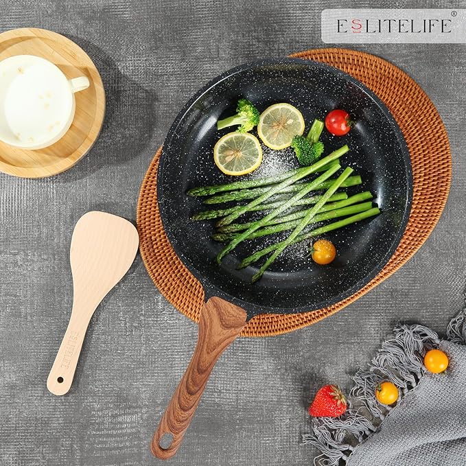 ESLITE LIFE Nonstick Ceramic Frying Pan Skillet, Non-Toxic Egg Omelette Kitchen Cooking Pans Compatible with All Stovetops (Gas, Electric & Induction), PTFE & PFOA Free (Black, 11'') - Image 7