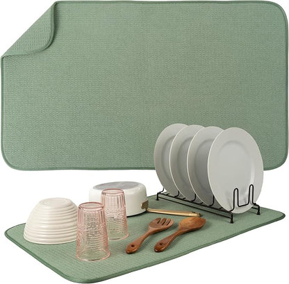 S&T INC. Dish Drying Mat Jumbo, 18” x 30”, Absorbent Microfiber Kitchen Counter Mat, Dish Drying Pad for Dishes, Utensils, Pots and Pans, Jumbo, Sage Green by STINC
