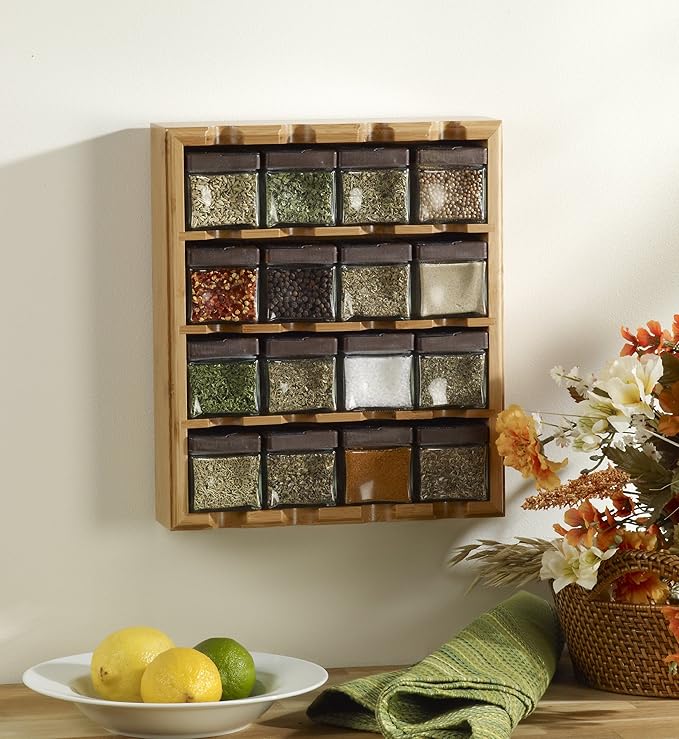 Kamenstein Jar Bamboo 3-in-1 Spice Organizer for Countertop, Wall, and Drawer with Spices Included, FREE Spice Refills for 5 Years, Lift & Pour Caps , 16 Count ( Pack of 1) - Image 2