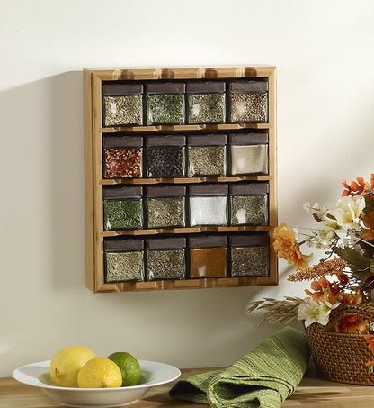 Kamenstein Jar Bamboo 3-in-1 Spice Organizer for Countertop, Wall, and Drawer with Spices Included, FREE Spice Refills for 5 Years, Lift & Pour Caps , 16 Count ( Pack of 1) - Image 2