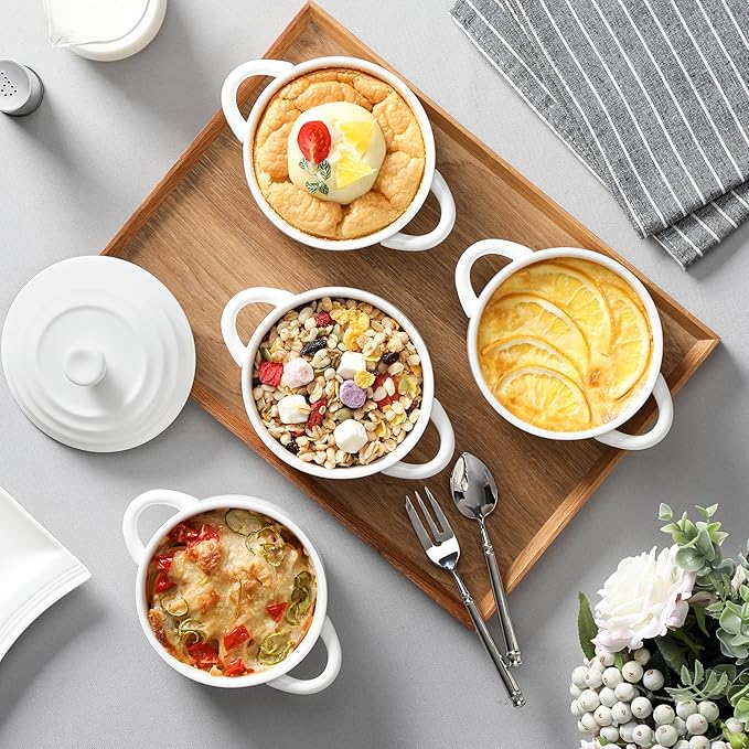 MALACASA Mini Cocotte Set - 14 OZ Small Casserole Dishes with Lids and Handles, Ceramic Mini Dutch Oven Set of 4, Small Baking Ramekins for Lasagna, Soufflé, Oven, Microwave & Dishwasher Safe, Series BAKE.BAKE - Image 5